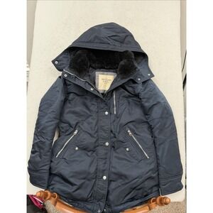 Abercrombie & Fitch Ultra Parka Jacket Navy Faux Fur Winter Ski Coat Womens L